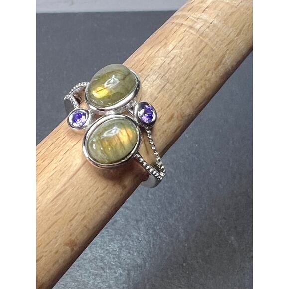Labradorite and purple CZ sterling silver ring size 9 - Picture 10 of 11